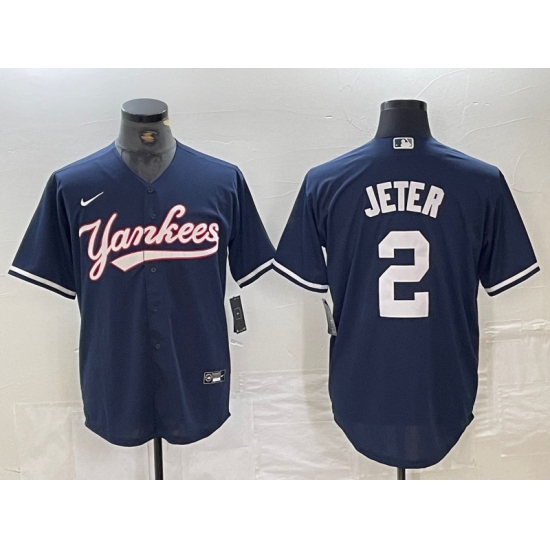 Men's New York Yankees #2 Derek Jeter Navy Cool Base Stitched Baseball Jersey - Ujersey