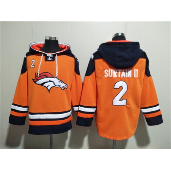 Men's Denver Broncos #2 Pat Surtain II Orange Navy Ageless Must-Have Lace-Up Pullover Hoodie - Ujersey