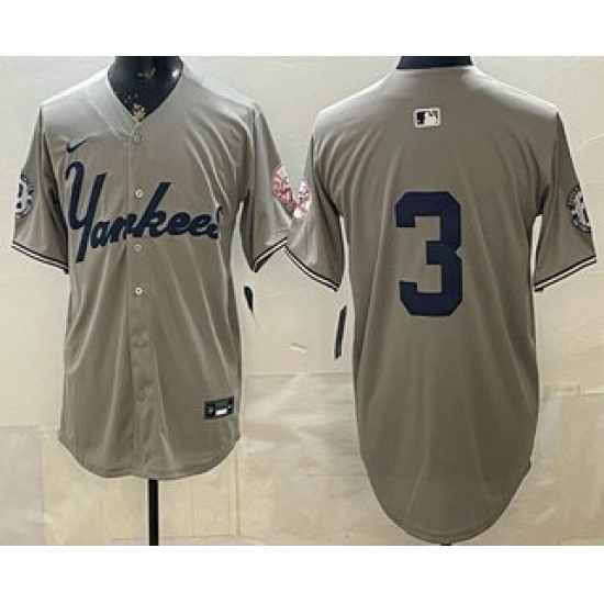Men's New York Yankees #3 Babe Ruth Grey Without Name Limited Jersey - Ujersey