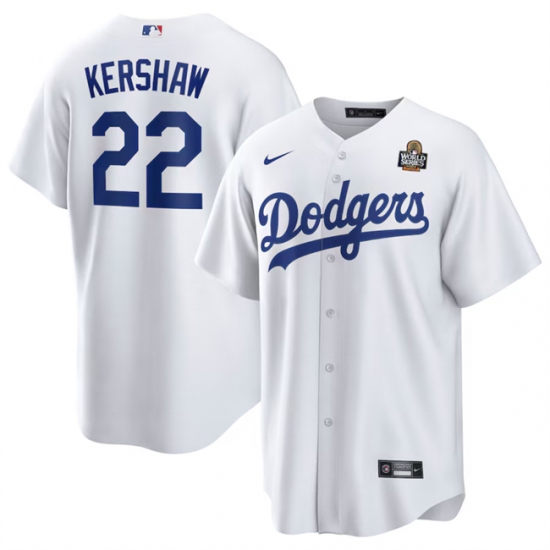 Men's Los Angeles Dodgers #22 Clayton Kershaw White 2024 World Series Cool Base Stitched Baseball Jersey - Ujersey