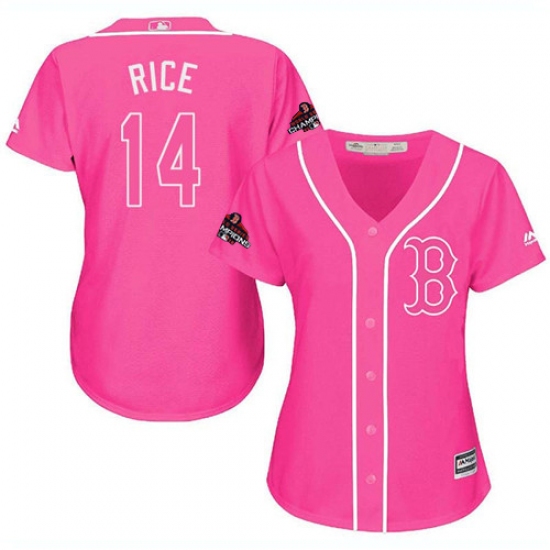 Women's Majestic Boston Red Sox #14 Jim Rice Authentic Pink Fashion 2018 World Series Champions MLB Jersey - Ujersey
