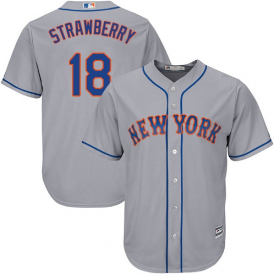 Men's Majestic New York Mets #18 Darryl Strawberry Replica Grey Road Cool Base MLB Jersey - Ujersey