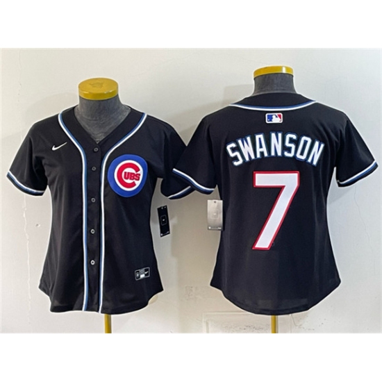 Women's Chicago Cubs #7 Dansby Swanson 2026 Fashion Replica Black Out Stitched Baseball Jersey(Run Small) - Ujersey