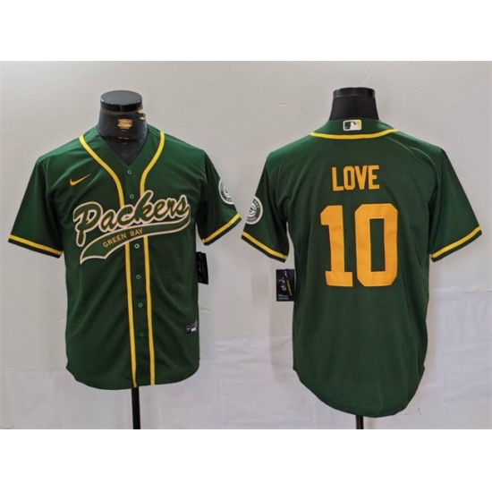 Men's Green Bay Packers #10 Jordan Love Green Cool Base Stitched Baseball Jersey - Ujersey