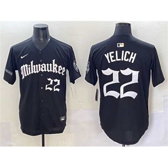 Men's Milwaukee Brewers #22 Christian Yelich Black 'Gothic 414 Shadows Edition' Vapor Premier Limited Stitched Jersey - Ujersey