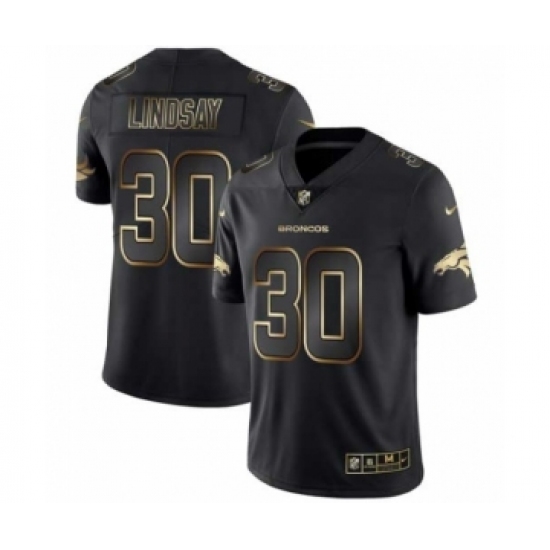 Men Denver Broncos #30 Phillip Lindsay Black Golden Edition 2019 Vapor Untouchable Limited Jersey - Ujersey