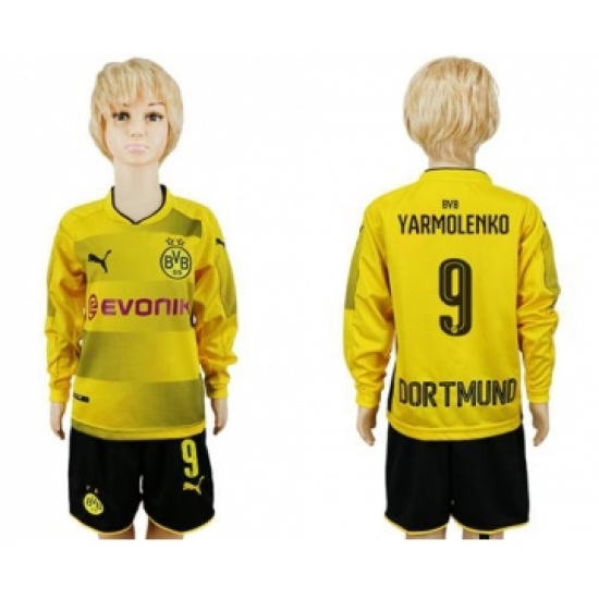 Dortmund #9 Yarmolenko Home Long Sleeves Kid Soccer Club Jersey