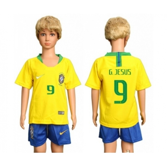 Brazil #9 G.Jesus Home Kid Soccer Country Jersey