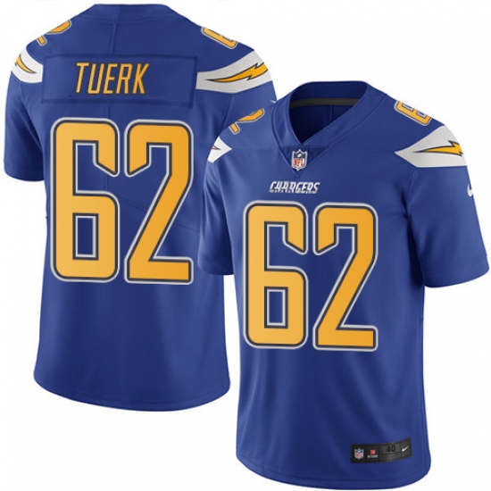 Men's Nike Los Angeles Chargers #62 Max Tuerk Elite Electric Blue Rush Vapor Untouchable NFL Jersey - Ujersey