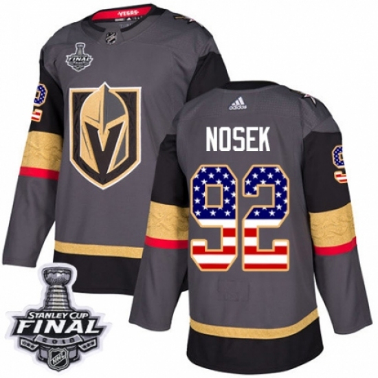 Youth Adidas Vegas Golden Knights #92 Tomas Nosek Authentic Gray USA Flag Fashion 2018 Stanley Cup Final NHL Jersey - Ujersey