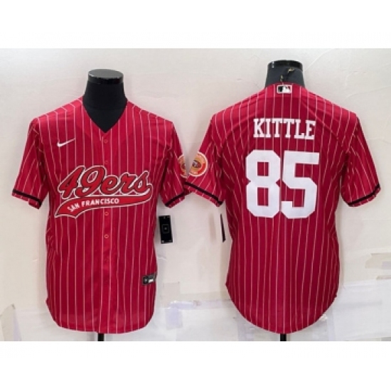 Men's San Francisco 49ers #85 George Kittle Red With Patch Cool Base Stitched Baseball Jersey - Ujersey