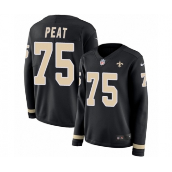 Women's Nike New Orleans Saints #75 Andrus Peat Limited Black Therma Long Sleeve NFL Jersey - Ujersey
