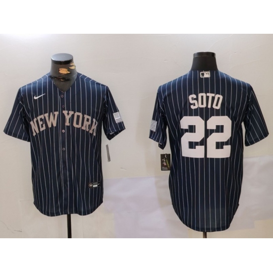 Men's New York Yankees #22 Juan Soto Navy Pinstripe Fashion Cool Base Jersey - Ujersey