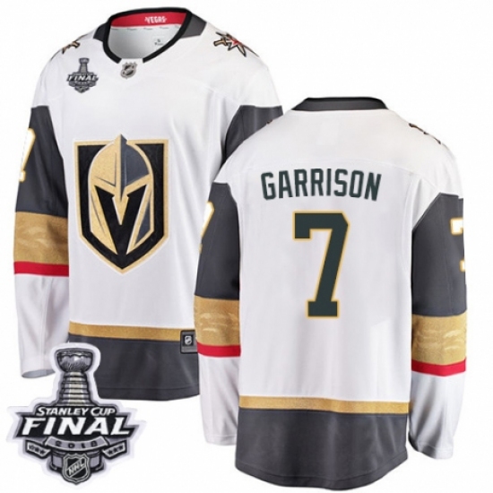 Youth Vegas Golden Knights #7 Jason Garrison Authentic White Away Fanatics Branded Breakaway 2018 Stanley Cup Final NHL Jersey