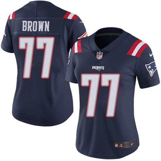 Women's Nike New England Patriots #77 Trent Brown Limited Navy Blue Rush Vapor Untouchable NFL Jersey - Ujersey
