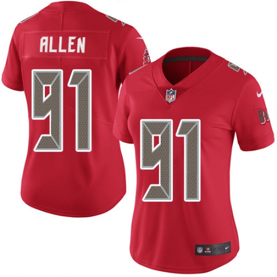 Women Nike Tampa Bay Buccaneers #91 Beau Allen Limited Red Rush Vapor Untouchable NFL Jersey - Ujersey