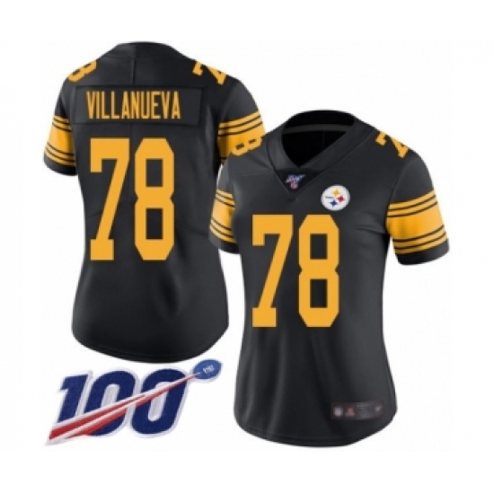Women's Pittsburgh Steelers #78 Alejandro Villanueva Limited Black Rush Vapor Untouchable 100th Season Football Jersey - Ujersey