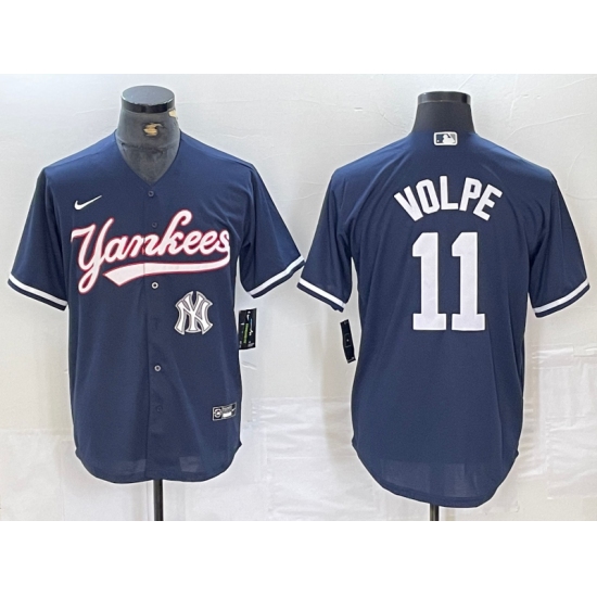 Men's New York Yankees #11 Anthony Volpe Navy With Cool Base Stitched Baseball Jersey - Ujersey