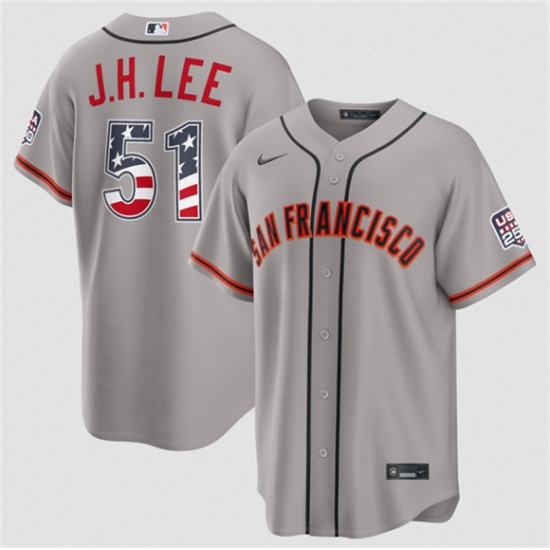 Men's San Francisco Giants #51 Jung Hoo Lee Gray 2026 USA 250 Fourth of July Stitched Baseball Jersey - Ujersey