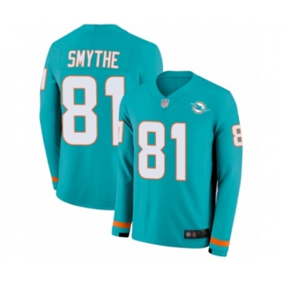 Youth Miami Dolphins #81 Durham Smythe Limited Aqua Therma Long Sleeve Football Jersey - Ujersey
