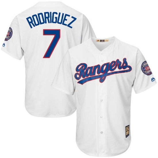 Men's Majestic Texas Rangers #7 Ivan Rodriguez Replica White Cooperstown MLB Jersey - Ujersey