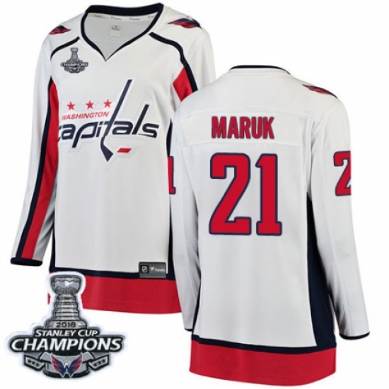 Women's Washington Capitals #21 Dennis Maruk Fanatics Branded White Away Breakaway 2018 Stanley Cup Final Champions NHL Jersey - Ujersey