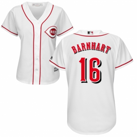 Women's Majestic Cincinnati Reds #16 Tucker Barnhart Replica White Home Cool Base MLB Jersey - Ujersey
