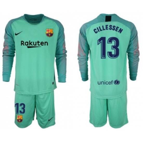 Barcelona #13 Cillessen Green Goalkeeper Long Sleeves Soccer Club Jersey