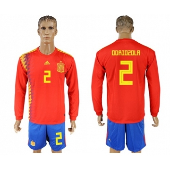 Spain #2 Odriozola Red Home Long Sleeves Soccer Country Jersey