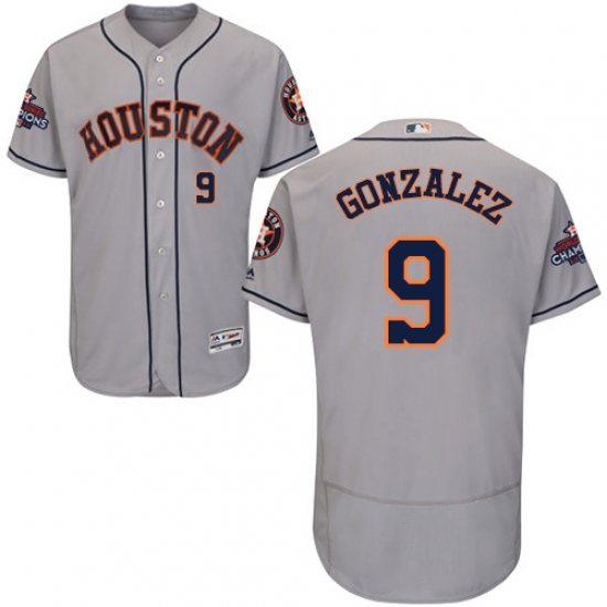 Men's Majestic Houston Astros #9 Marwin Gonzalez Authentic Grey Road 2017 World Series Champions Flex Base MLB Jersey - Ujersey