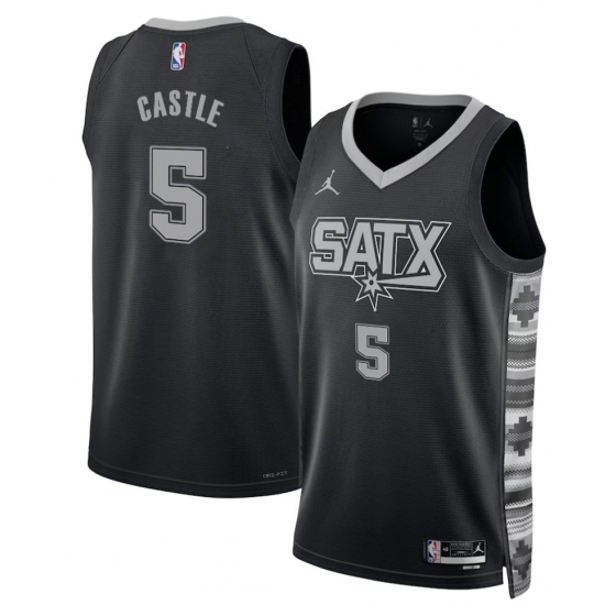 Men's San Antonio Spurs #5 Stephon Castle Black 2025 Statement Edition Stitched Jersey