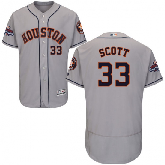 Men's Majestic Houston Astros #33 Mike Scott Authentic Grey Road 2017 World Series Champions Flex Base MLB Jersey