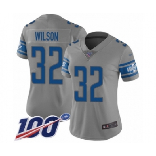 Women's Detroit Lions #32 Tavon Wilson Limited Gray Inverted Legend 100th Season Football Jersey - Ujersey