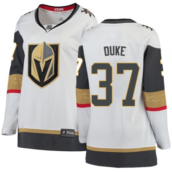 Women's Vegas Golden Knights #37 Reid Duke Authentic White Away Fanatics Branded Breakaway NHL Jersey