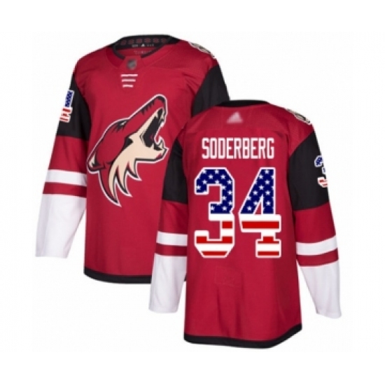 Men's Arizona Coyotes #34 Carl Soderberg Authentic Red USA Flag Fashion Hockey Jersey - Ujersey