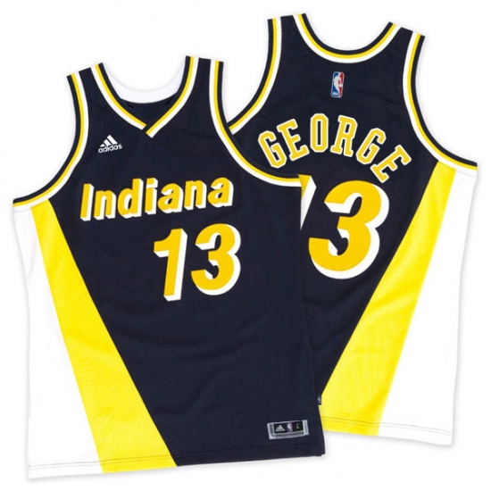 Men's Adidas Indiana Pacers #13 Paul George Authentic Navy/Gold Throwback NBA Jersey - Ujersey