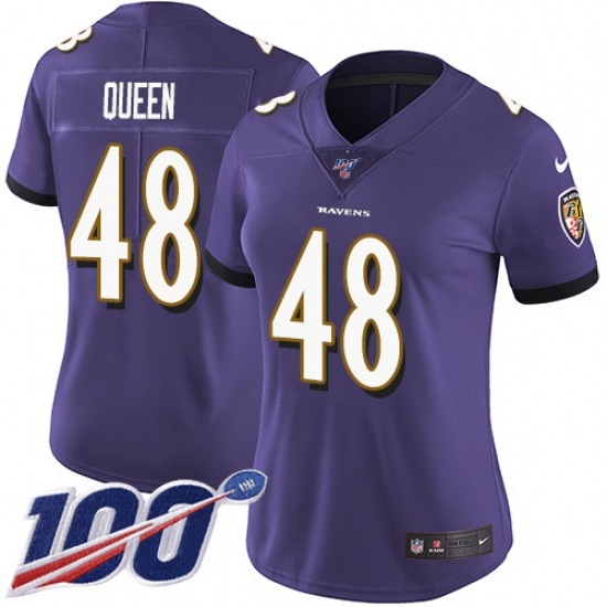 Women's Baltimore Ravens #48 Patrick Queen Purple Team Color Stitched NFL 100th Season Vapor Untouchable Limited Jersey - Ujersey
