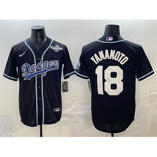 Men's Los Angeles Dodgers #18 Yoshinobu Yamamoto Black 2025 World Series Cool Base Stitched Baseball Jersey - ujerseystore