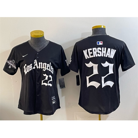 Youth Los Angeles Dodgers #22 Clayton Kershaw Black 2025 World Series Champions LA Gothic Edition Limited Stitched Baseball Jersey - Ujersey