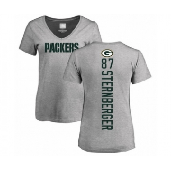 Football Women's Green Bay Packers #87 Jace Sternberger Ash Backer V-Neck T-Shirt - Ujersey