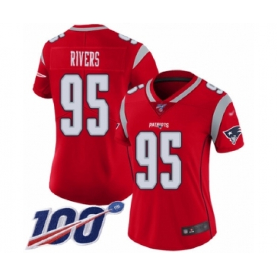 Women's New England Patriots #95 Derek Rivers Limited Red Inverted Legend 100th Season Football Jersey - Ujersey