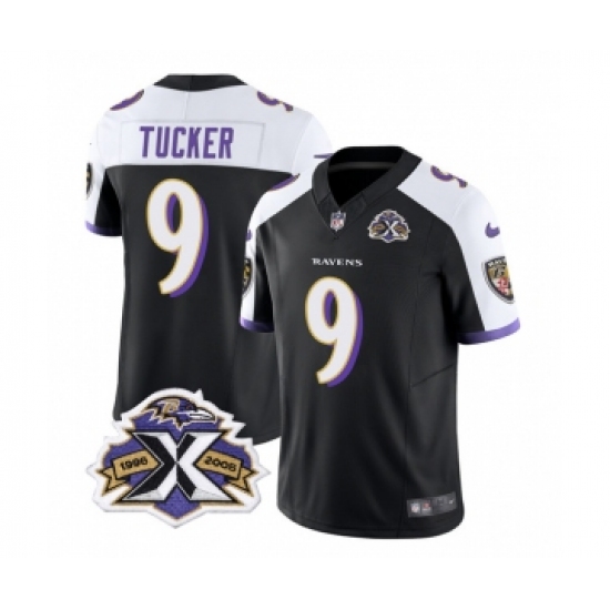 Men's Nike Baltimore Ravens #9 Justin Tucker Black White 2023 F.U.S.E Throwback Vapor Limited Stitched Jersey