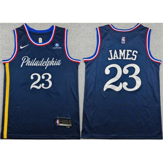 Men's Philadelphia 76ers #23 LeBron James Navy 2026 City Edition With Stitched Jersey