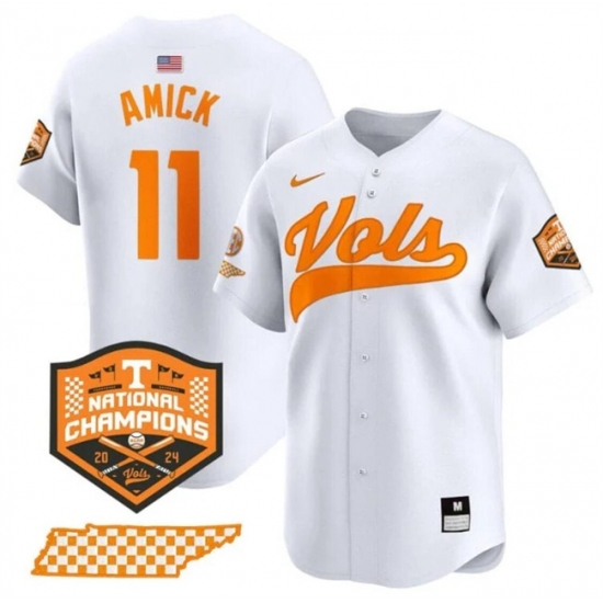 Men's Tennessee Volunteers #11 Billy Amick White 2024 Champions Vapor Limited Stitched Jersey - Ujersey