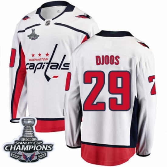 Youth Washington Capitals #29 Christian Djoos Fanatics Branded White Away Breakaway 2018 Stanley Cup Final Champions NHL Jersey - Ujersey