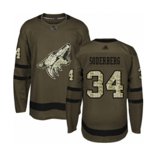 Men's Arizona Coyotes #34 Carl Soderberg Authentic Green Salute to Service Hockey Jersey - Ujersey