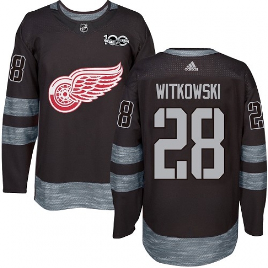 Men's Adidas Detroit Red Wings #28 Luke Witkowski Authentic Black 1917-2017 100th Anniversary NHL Jersey - Ujersey