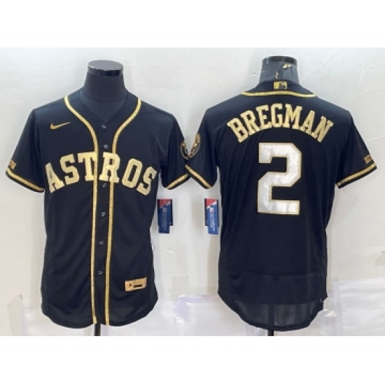 Men's Houston Astros #2 Alex Bregman Black Gold Flex Base Stitched Jersey - Ujersey