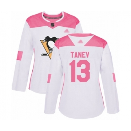 Women's Pittsburgh Penguins #13 Brandon Tanev Authentic White Pink Fashion Hockey Jersey - Ujersey