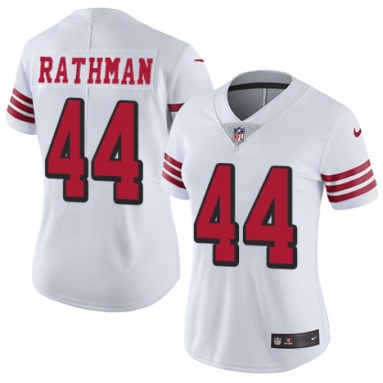 Women's Nike San Francisco 49ers #44 Tom Rathman Limited White Rush Vapor Untouchable NFL Jersey - Ujersey